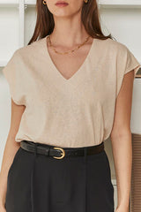 MOMA Relaxed Fit V - Neck Garment | Beige Comfort & Sophistication