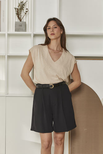 MOMA Relaxed Fit V - Neck Garment | Beige Comfort & Sophistication
