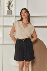 MOMA Relaxed Fit V - Neck Garment | Beige Comfort & Sophistication