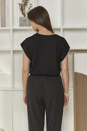 MOMA Black V - Neck Cap - Sleeve Top | Effortless Chic for Any Occasion