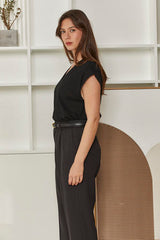 MOMA Black V - Neck Cap - Sleeve Top | Effortless Chic for Any Occasion