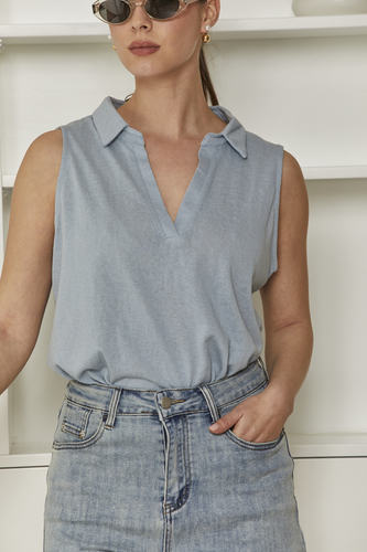 MOMA Sleeveless Polo Shirt | Light Blue, Fresh & Stylish for Warm Days