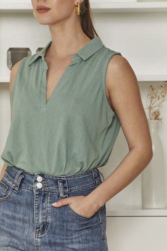 MOMA Casual Polo Shirt | Green Sleeveless for Easy - going Days