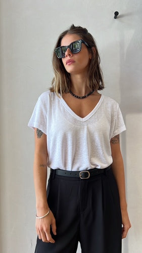 MOMA Relaxed Fit V - Neck Top | White, Timeless Casual Elegance