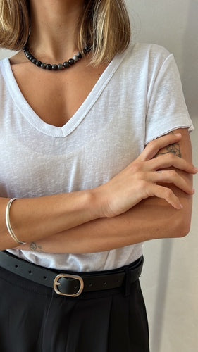 MOMA Relaxed Fit V - Neck Top | White, Timeless Casual Elegance