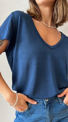 MOMA Essential Navy Top | V - Neck Design for Versatile Looks