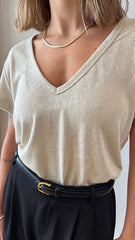 MOMA Relaxed Fit V - Neck Top | Beige, Timeless & Stylish