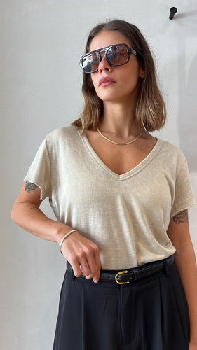 MOMA Relaxed Fit V - Neck Top | Beige, Timeless & Stylish