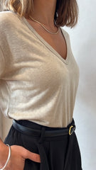 MOMA Relaxed Fit V - Neck Top | Beige, Timeless & Stylish