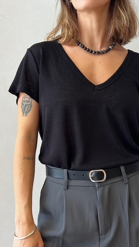 MOMA Relaxed Fit V - Neck Top | Black, Timeless & Stylish