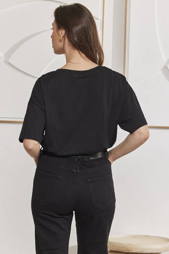 MOMA Black Oversized V - Neck Tee | Effortless Casual Chic