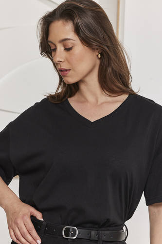 MOMA Black Oversized V - Neck Tee | Effortless Casual Chic