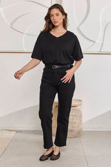 MOMA Black Oversized V - Neck Tee | Effortless Casual Chic