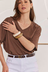 MOMA Brown Oversized V - Neck Tee | Effortless Casual Chic for Summer