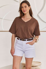 MOMA Brown Oversized V - Neck Tee | Effortless Casual Chic for Summer