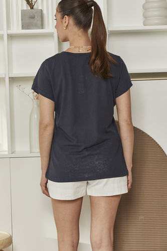 MOMA Casual V - Neck Shirt | Navy Blue for Easy - going Days