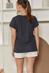 MOMA Casual V - Neck Shirt | Navy Blue for Easy - going Days