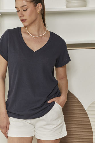 MOMA Casual V - Neck Shirt | Navy Blue for Easy - going Days