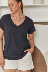 MOMA Casual V - Neck Shirt | Navy Blue for Easy - going Days