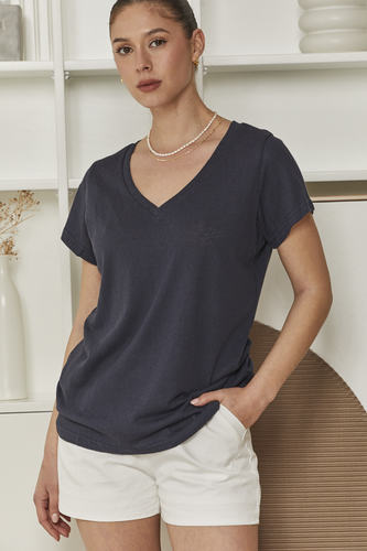 MOMA Casual V - Neck Shirt | Navy Blue for Easy - going Days