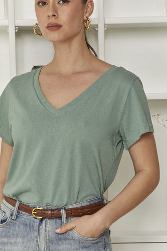 MOMA Relaxed Fit V - Neck Top | Sage Green, Fresh & Stylish