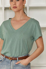MOMA Relaxed Fit V - Neck Top | Sage Green, Fresh & Stylish