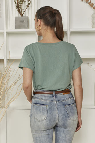 MOMA Relaxed Fit V - Neck Top | Sage Green, Fresh & Stylish