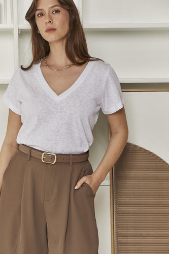 MOMA White V - Neck Tee | Minimalist Design, Max Versatility