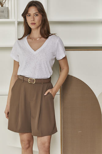 MOMA White V - Neck Tee | Minimalist Design, Max Versatility