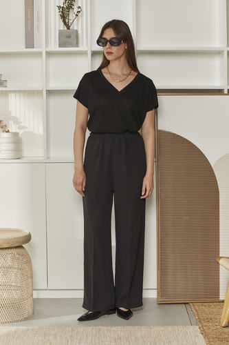 MOMA Relaxed Fit V - Neck Top | Black, Chic & Detailed