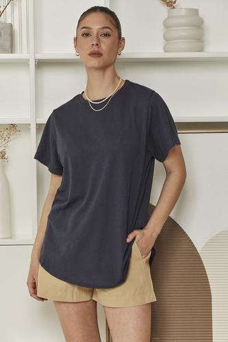 MOMA Navy Blue Crew - Neck Tee | Effortless Casual Elegance
