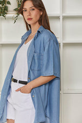 MOMA Light Denim Short - Sleeve Shirt | Effortless Casual Layered Style