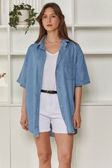 MOMA Light Denim Short - Sleeve Shirt | Effortless Casual Layered Style
