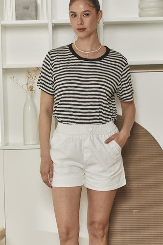 MOMA Black & White Striped Crew - Neck Tee | Effortless Nautical Chic