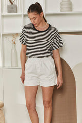 MOMA Black & White Striped Crew - Neck Tee | Effortless Nautical Chic