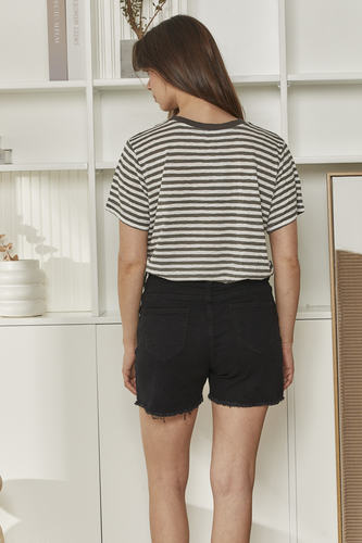 MOMA Beige & Black Striped Crew - Neck Tee | Effortless Casual Chic