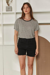 MOMA Beige & Black Striped Crew - Neck Tee | Effortless Casual Chic