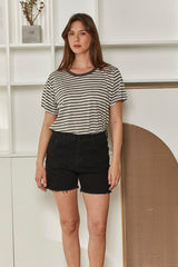 MOMA Beige & Black Striped Crew - Neck Tee | Effortless Casual Chic