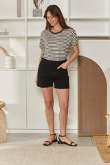 MOMA Beige & Black Striped Crew - Neck Tee | Effortless Casual Chic