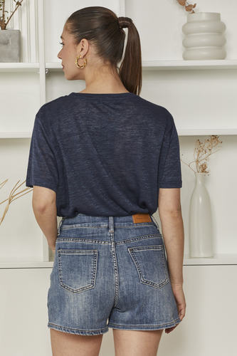 OMA Relaxed Fit Crew - Neck Top | Navy Blue, Breezy & Stylish