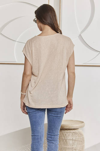 MOMA Beige V - Neck Tee | Minimalist Design, Max Versatility