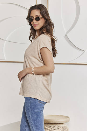 MOMA Beige V - Neck Tee | Minimalist Design, Max Versatility