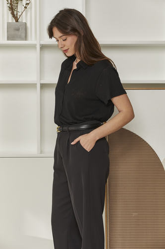 MOMA Black Short - Sleeve Shirt | Effortless Sophisticated Chic