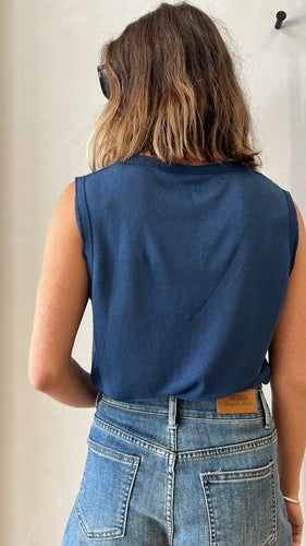 MOMA Blue V - Neck Tank | Blend of Comfort and Timeless Charm