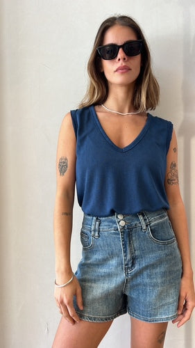 MOMA Blue V - Neck Tank | Blend of Comfort and Timeless Charm