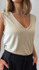 MOMA Beige V - Neck Tank | Minimalist Design, Max Versatility