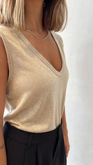 MOMA Beige V - Neck Tank | Minimalist Design, Max Versatility