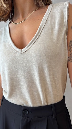 MOMA Beige V - Neck Tank | Minimalist Design, Max Versatility