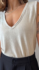 MOMA Beige V - Neck Tank | Minimalist Design, Max Versatility