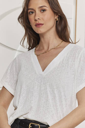 MOMA White V - Neck Tee | Minimalist Design, Max Versatility